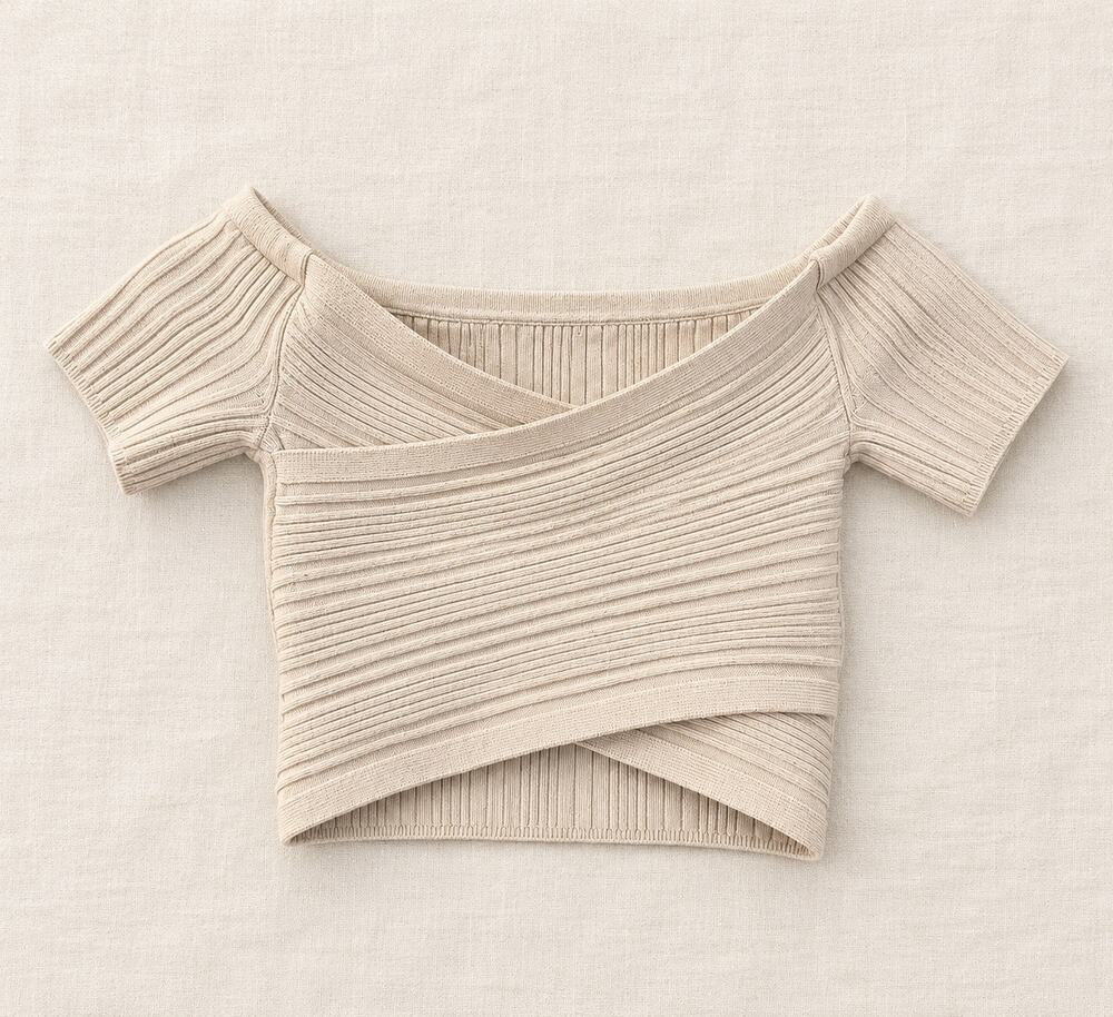 Aerie Reversible Sweater Cropped Top Beige S Ribbed